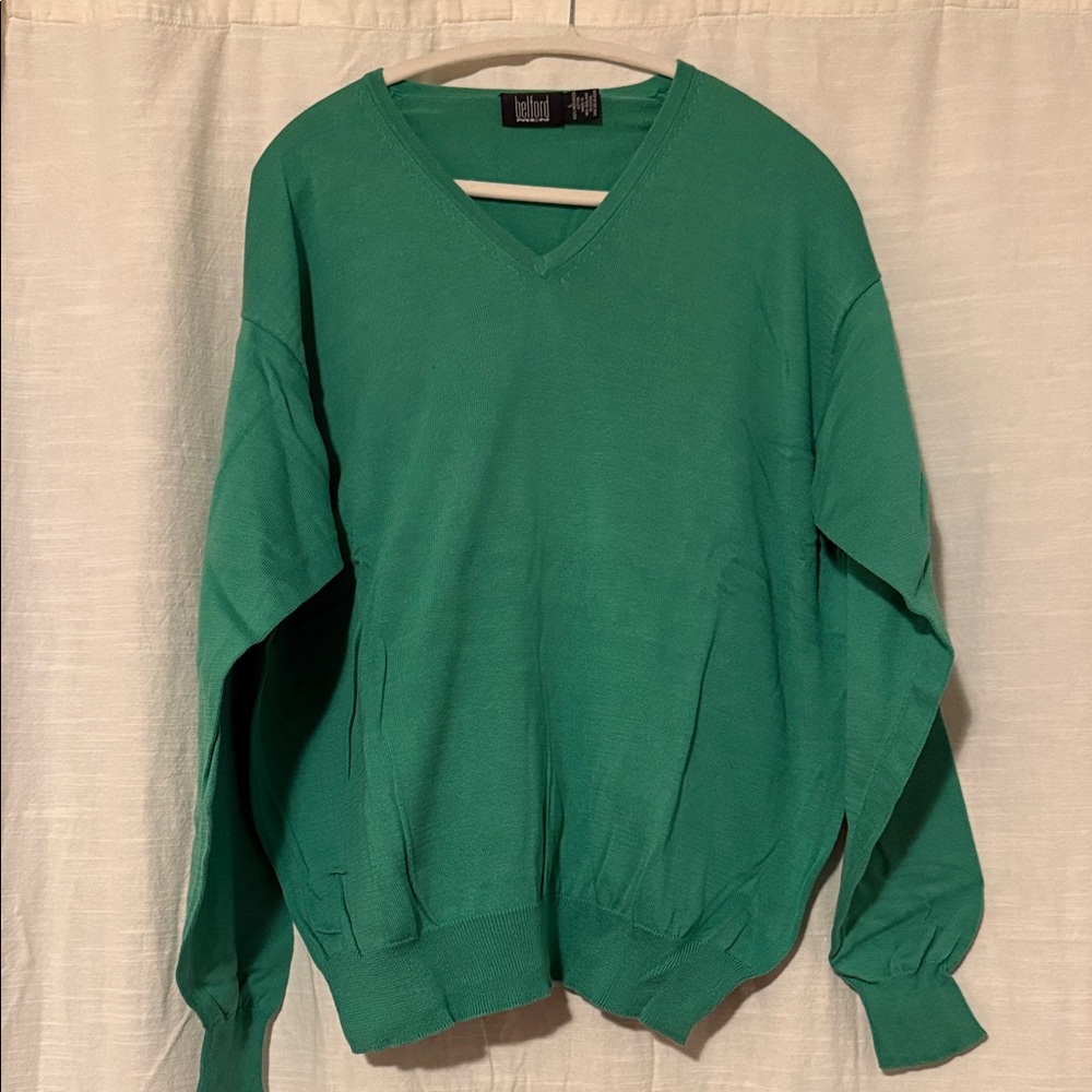 Men's Vintage Belford Men’s 100% Cotton Green V-Neck Sweater